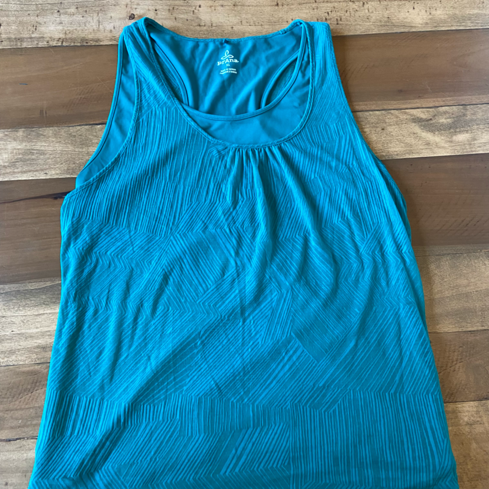 Prana Size XL Mika Double Layer Racerback Tank Top Blue Burnout Sleeveless
